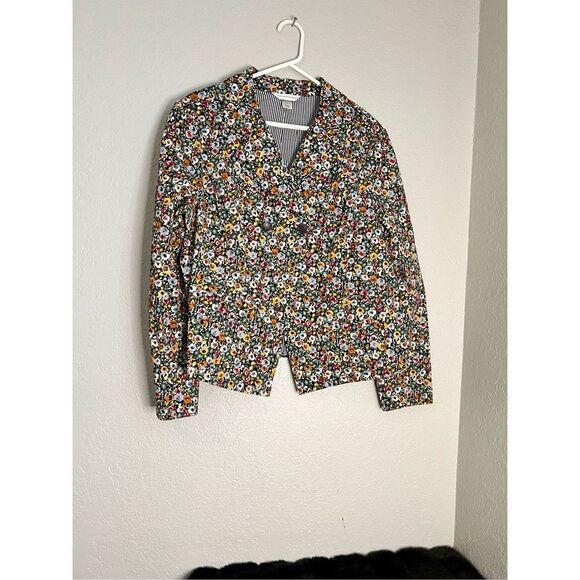 Christopher & Banks Blazer Jacket Womens Size L Multicolor Floral Cotton Blend - Picture 1 of 3